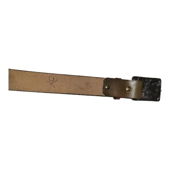 Vintage Bergamont brass works 1984 Raccoon imprinted leather belt and buckle